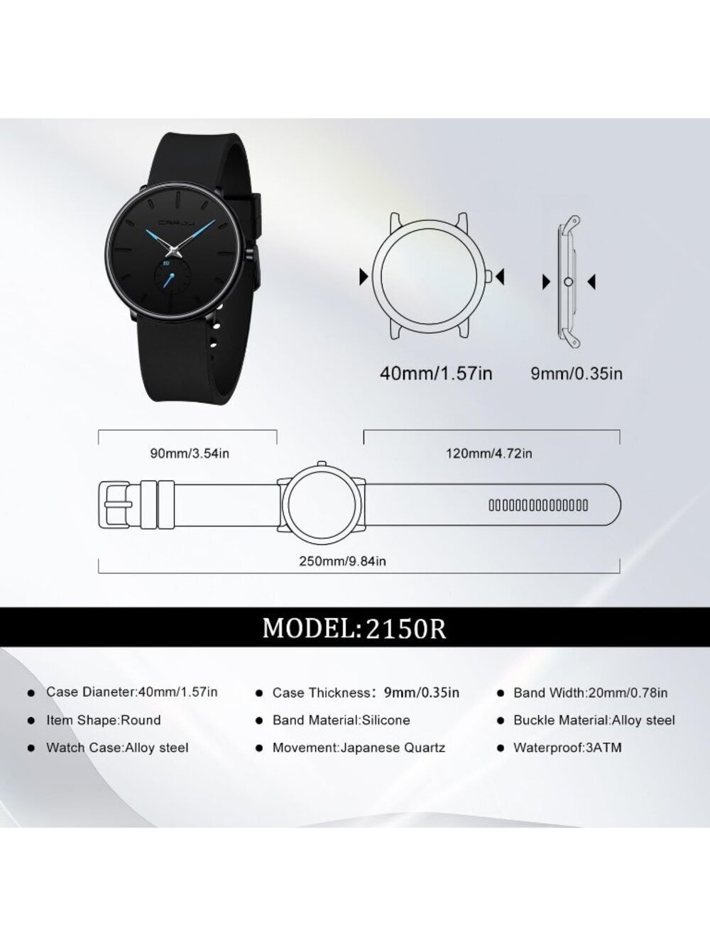 Unisex Black Blue Casual Stylish Ultra Thin Silicone Band Waterproof Wristwatch - Picture 4 of 6